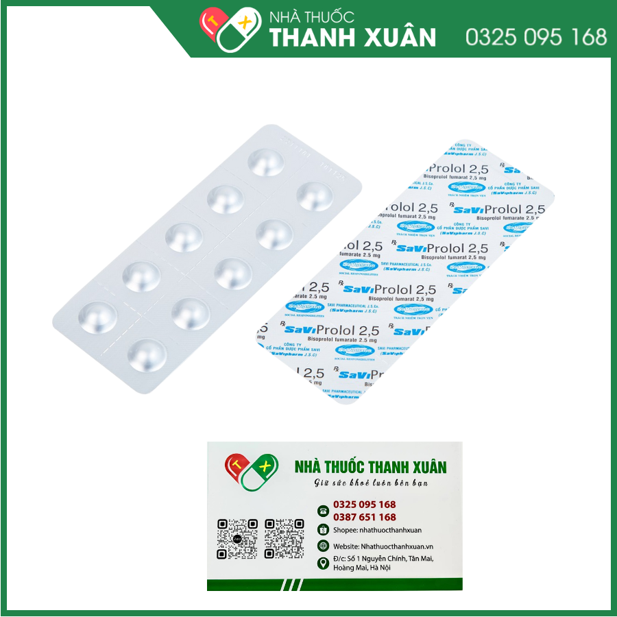 Savi Prolol 2,5 điều trị tăng huyết áp, đau thắt ngực